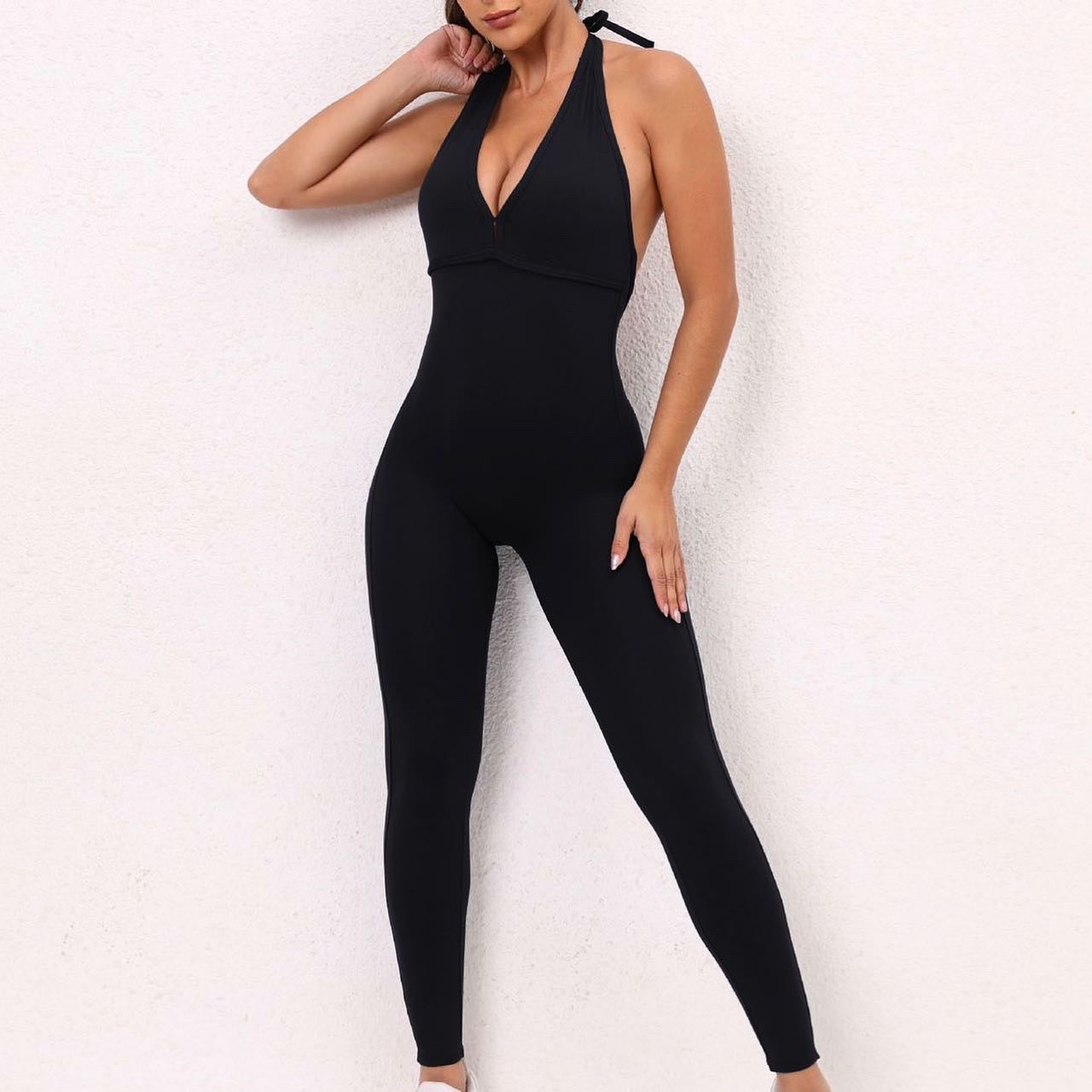 GY FIT HALTER SCRUNCH BUTT JUMPSUIT